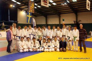 L'ensemble des judokas de Seysses, St Clar de rivière et Labarthe sur Lèze présents sur le tournoi de St Cyprien (66).